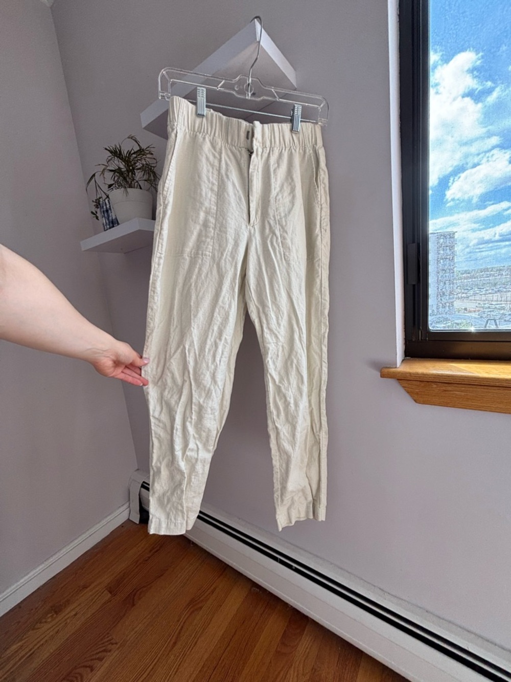 Casual Cream Linen-Blend Pants